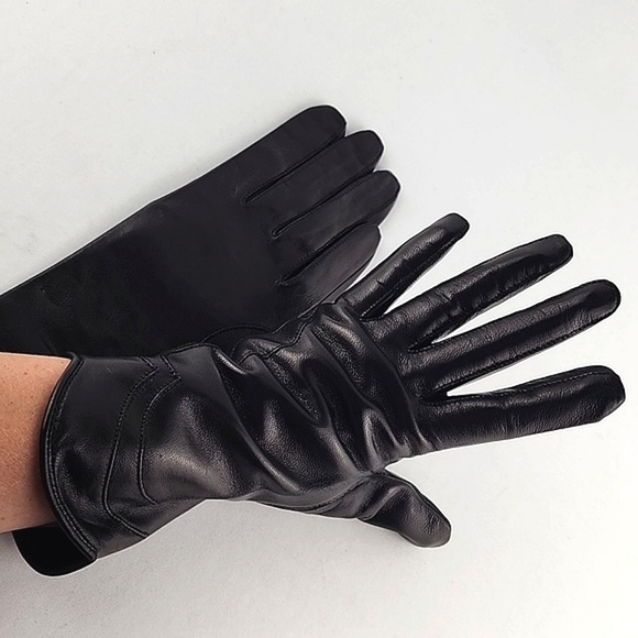 BRUME Women's Espresso Brown Leather Silk Lined Long Gloves Size 7 / M - Picture 4 of 10